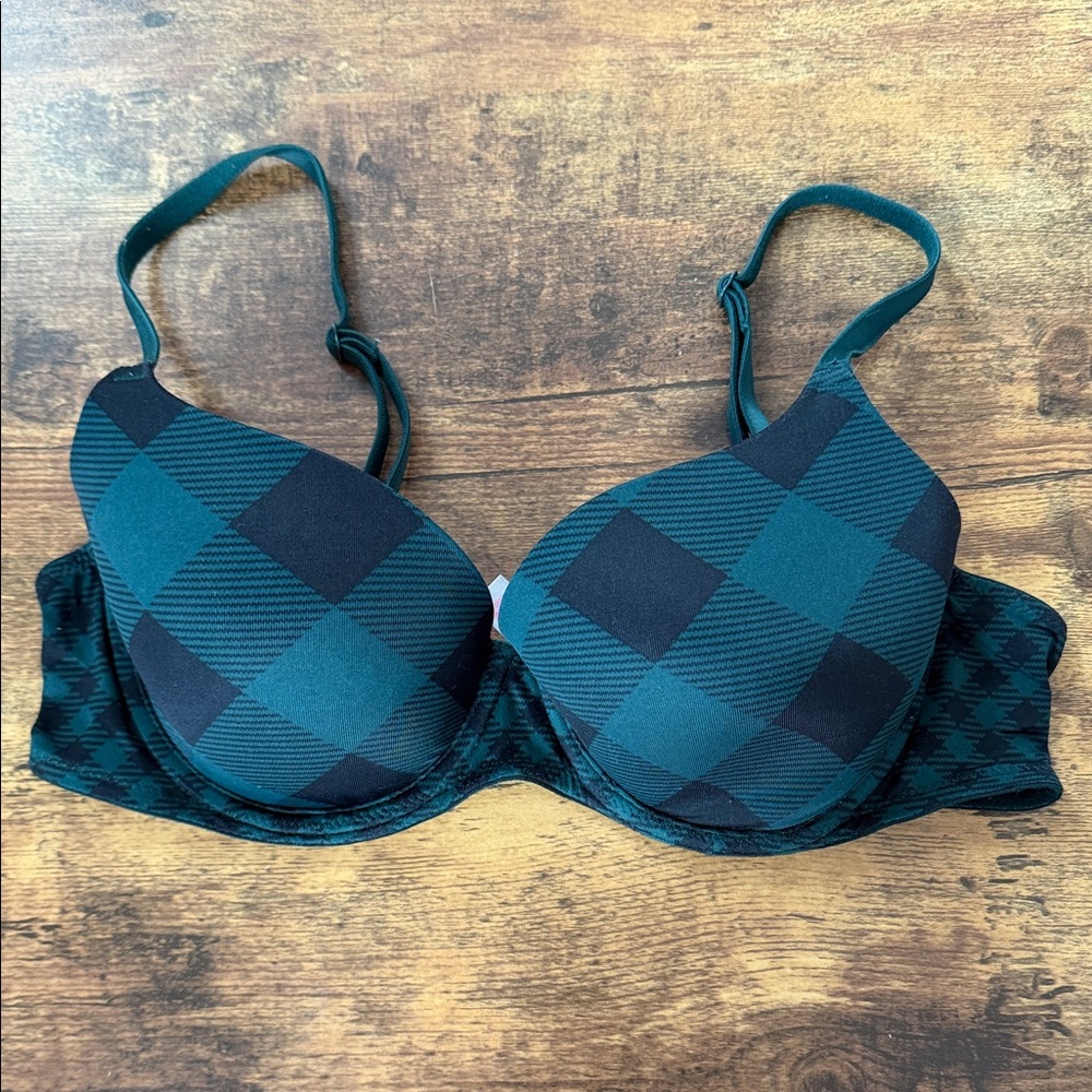 Victoria's Secret Teal and Black Plaid Push-Up Bra